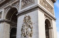 Architectural details of Arch of Triumph or Arc de Triomphe, Champs-Elysees in Paris France. April 2019 Royalty Free Stock Photo