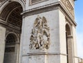 Architectural details of Arch of Triumph or Arc de Triomphe, Champs-Elysees in Paris France. April 2019 Royalty Free Stock Photo