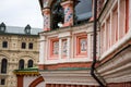 Architectural details of the Cathedral of Vasily the Blessed, or Saint Basil`s Cathedral, a church in Red Square in Moscow, Russi Royalty Free Stock Photo