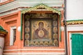 Architectural details of the Cathedral of Vasily the Blessed, or Saint Basil`s Cathedral, a church in Red Square in Moscow, Russi