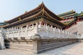 Architectural details of  Chinese traditional royal style colorful Baoxiang lecture temples in the Putuoshan mountains, Zhoushan Royalty Free Stock Photo