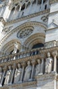 Architectural details of facade of famous Notre Dame de Paris, Paris, France