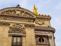 Architectural details of facade of Paris Opera Palais Garnier. France. April 2019 Royalty Free Stock Photo