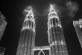 Architectural details in Kuala Lumpur at night in black and white Royalty Free Stock Photo