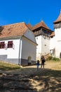 Architectural details of medieval church. View of fortified church of Viscri, UNESCO heritage site in Transylvania. Romania, 2021 Royalty Free Stock Photo