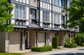 Architectural details of modern apartment building. New Modern Apartment Buildings with garages in Vancouver BC Royalty Free Stock Photo