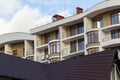 Architectural details of modern high apartment building facade with many windows and balconies Royalty Free Stock Photo