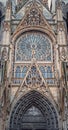 Architectural details of Notre Dame de Rouen Cathedral in the Normandy, France. Outdoor facade view of landmark featuring styles