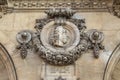 Architectural details of Opera National de Paris: Bach Facade sculpture. Grand Opera is famous neo-baroque building in Royalty Free Stock Photo