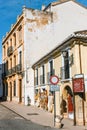 Architectural details, typical street in historic district of Ronda, Spain