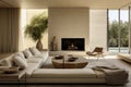 Chic living room with fireplace and designer sofa