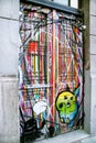 Architectural door entry urban with graffiti and street art