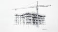 Building Construction Sketch Crane and Scaffolding on Apartment Project Royalty Free Stock Photo