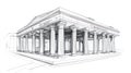 Neoclassical Building Facade Sketch with Columns, Architecture Drawing Royalty Free Stock Photo
