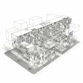 Architectural drawing of a modern apartment complex in grayscale. The open design Royalty Free Stock Photo