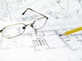 architectural drawing plan of house project - architecture, engineering and real estate styled concept Royalty Free Stock Photo