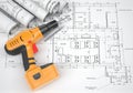 Architectural drawings and electric screwdriver