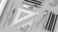 Architectural and Engineering Drafting Tools Flat Lay Royalty Free Stock Photo