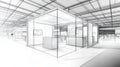 Wireframe Sketch of a Modern Exhibition Booth in a Trade Show Hall Royalty Free Stock Photo