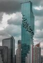 Architectural exterior view of skyscrapers at bangkok city. Geometric of modern high-rise buildings design