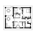 Architectural floor plan of a house. The drawing of the cottage. Isolated on white background. Vector black illustration