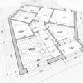 Architectural floor plan of a house, technical draft with room sizes and building layout Royalty Free Stock Photo