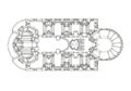Architectural floor plan sketch of a symmetrical building layout, featuring a central corridor Royalty Free Stock Photo