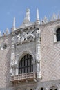 Architectural fragment of Doge Palace entrance Palazzo Ducale, 1340 from St. Mark Square. Palace was the residence of the Doge o