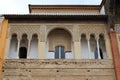 Architectural fragment of the facade of the Moorish Palace in the Alcazar of Seville, Spain