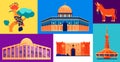 Architectural heritage of Israel - set of flat design style illustrations