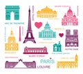 Architectural and historical sights of Paris. Set of color high quality icons