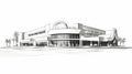 Panoramic Sketch Of A Mall Building In Black And White