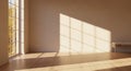 Architectural Interior Corner View with Sunlight Streaming Through Tall Window Casting Diagonal Grid Shadows Royalty Free Stock Photo