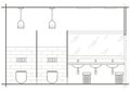 Architectural linear sketch WC interior front view