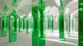 An architectural marvel, this image captures a series of archways with green-tinted mirrored columns reflecting a Royalty Free Stock Photo