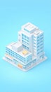 Isometric Rendering of Modern Office Building Design on Blue Background Royalty Free Stock Photo