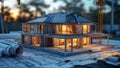 Architectural model of modern house at twilight, representing future construction project Royalty Free Stock Photo