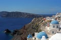 Architectural multiplicity Oia village on the edge of volcano caldera of Santorini island.