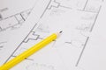 Architectural plan. Engineering house drawings, pancil and blueprints. Royalty Free Stock Photo