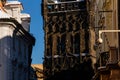 Architectural parts of gothic Powder gate tower, Celetna Street, stone carved art ornament detail, medieval ancient, Stare Mesto