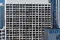 Architectural pattern apartment building balconies tables and chairs Royalty Free Stock Photo