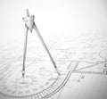 Architectural plan with compass Royalty Free Stock Photo