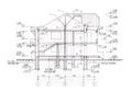 Architectural plan of the cottage. Building facade, front view, detailed working drawing