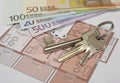 Architectural plan with euro banknotes and house keys Royalty Free Stock Photo