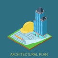 Architectural plan flat 3d isometric vector: skyscraper building Royalty Free Stock Photo
