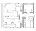 Layout of the apartment with the furniture in the drawing view.
