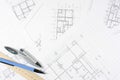 Architectural plan .House plan project .Engineering design .Industrial construction of houses Royalty Free Stock Photo