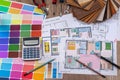 Architectural plan house with wooden samples Royalty Free Stock Photo