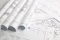Architectural plan. Engineering house drawings and blueprints Royalty Free Stock Photo
