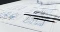 Architectural Plans and Drafting Tools on White Table Royalty Free Stock Photo